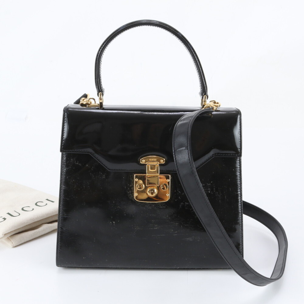 Gucci Lady Lock Leather 2-Way Shoulder Bag, Handbag, Tote Black, Women's